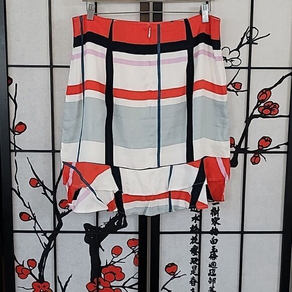 Ann Taylor Picnic Stripe Ruffle Hem Linen Blend Skirt - Picture 2 of 9